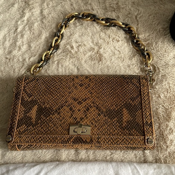 NWOT Alexis Hudson Snakeskin Leather Handbag with Chain Shoulder Strap. - Picture 5 of 14